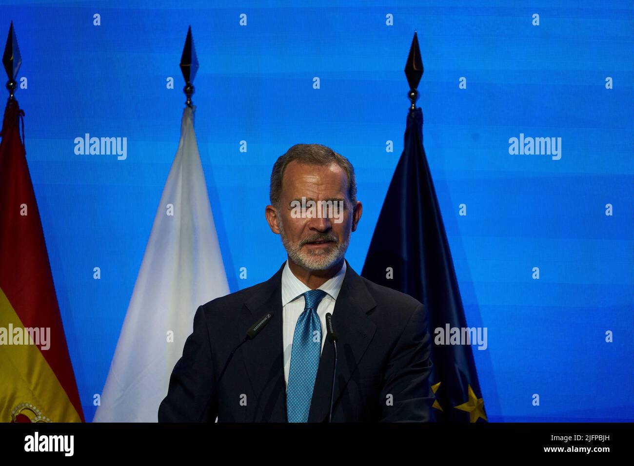 Cornella de Llobregat, Barcelone. Espagne. 20220704, le roi Felipe VI d'Espagne assiste à la cérémonie de remise des prix de la Fundacion Princesse de Gérone au Musée de l'eau (Fondation Agbar) sur 4 juillet 2022 à Cornella de Llobregat, Barcelone, Espagne Banque D'Images