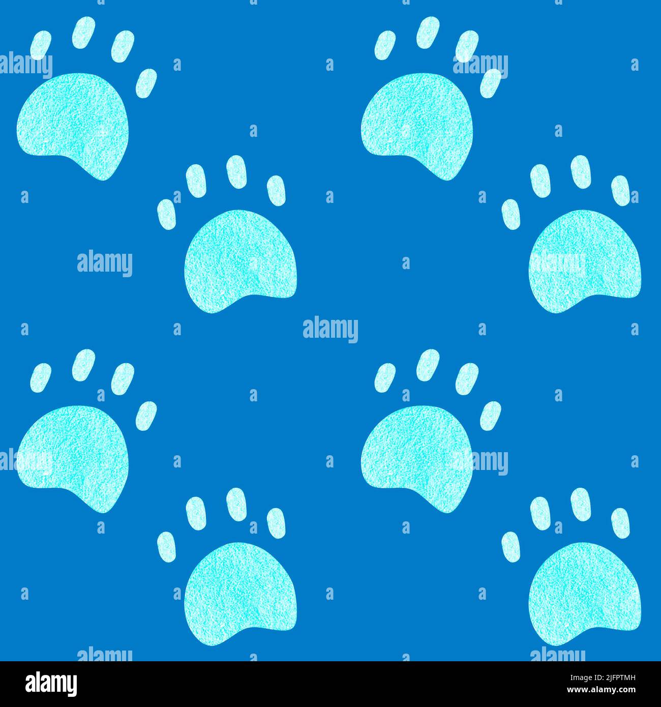 Motif de pattes sans couture. Empreinte de chat simple et mignonne. Illustration aquarelle. Isolé sur fond bleu. Pour vos vêtements de conception, papier d'emballage. Banque D'Images