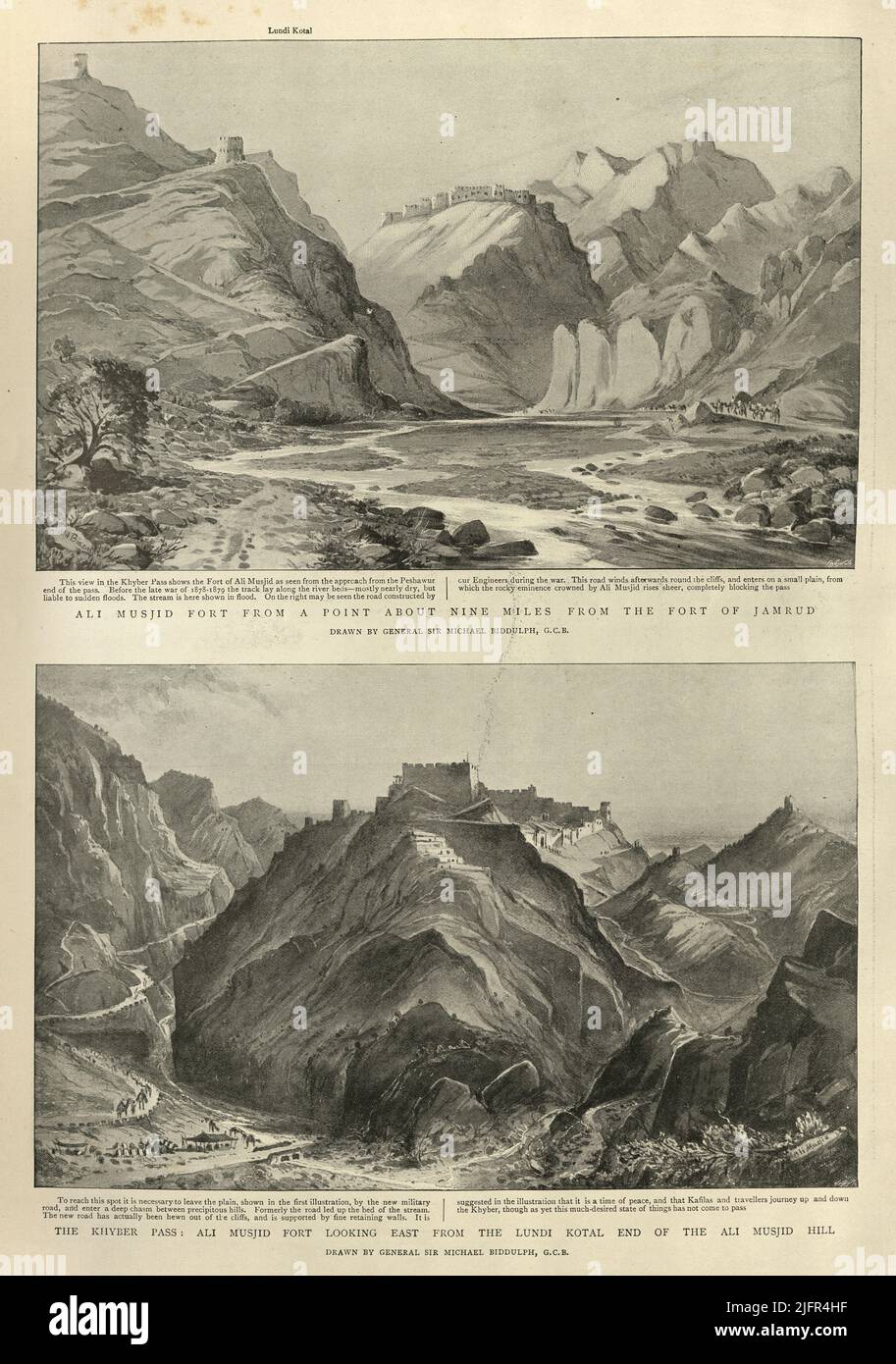 Scènes de la frontière du Nord-Ouest, Inde, 19th siècle. Fort Ali Musjid, col Khyber Banque D'Images