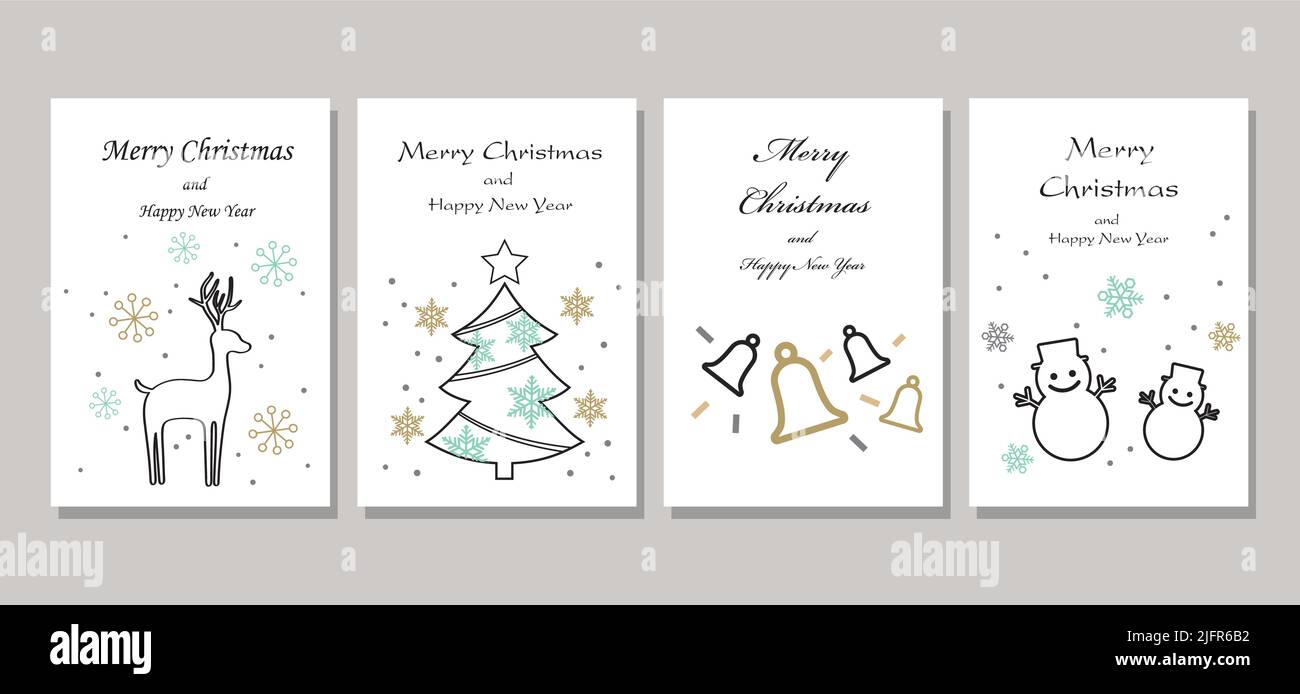 Jeu de cartes de Noël vectorielles blanches isolées sur fond gris. Illustration de Vecteur