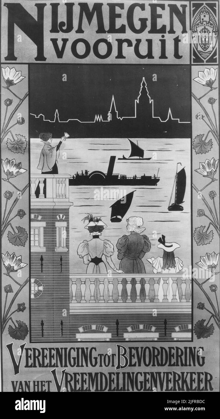 L'affiche 'Nijmegen Vooruit', publiée par le VVV Banque D'Images