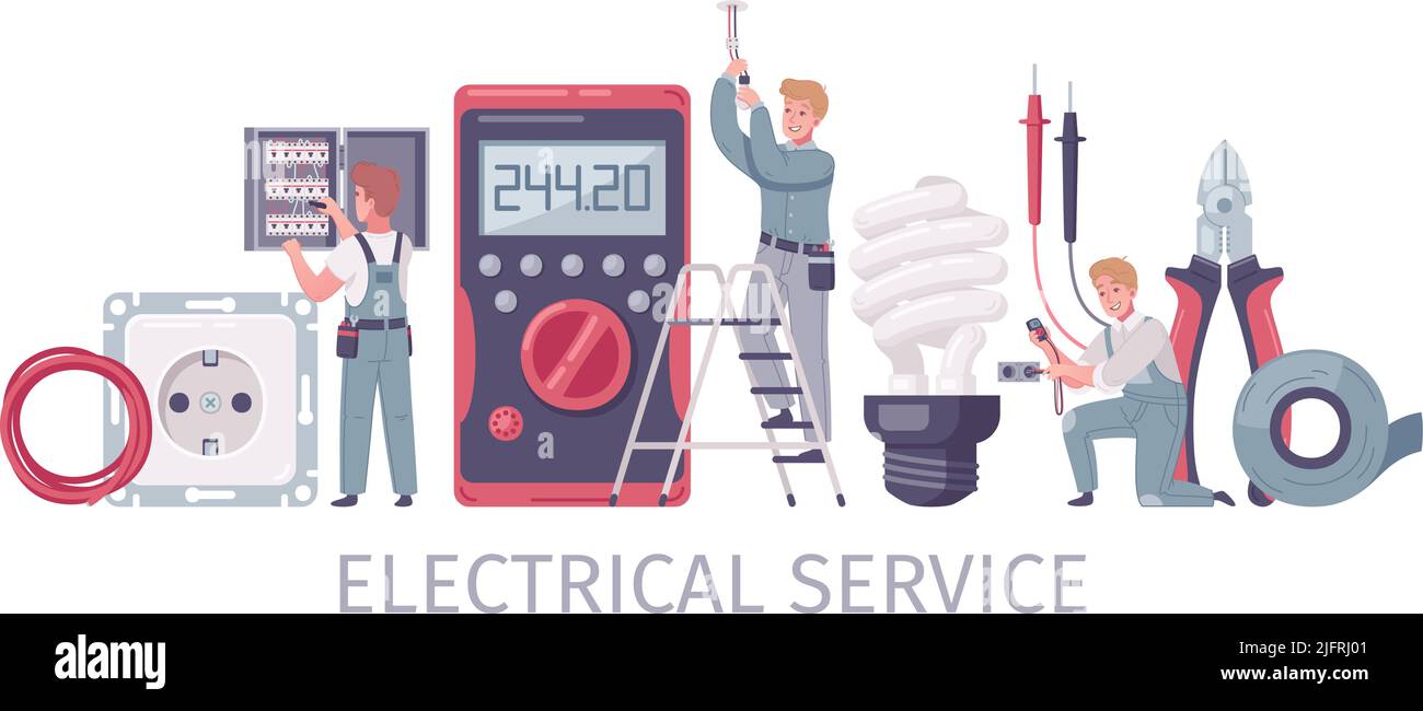 Man fix electricity cartoon illustration Banque d'images vectorielles