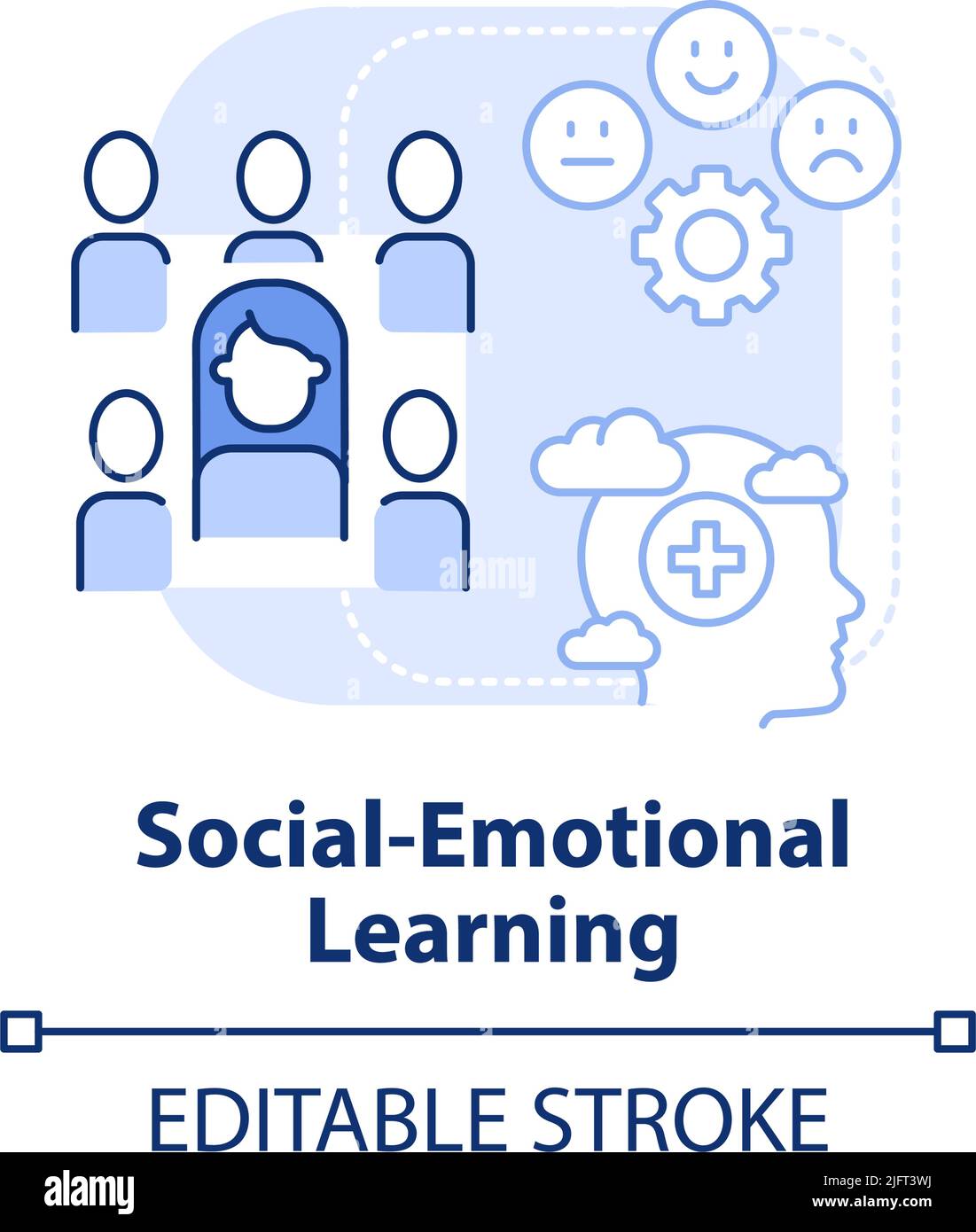 Icône concept bleu clair d'apprentissage émotionnel social Illustration de Vecteur