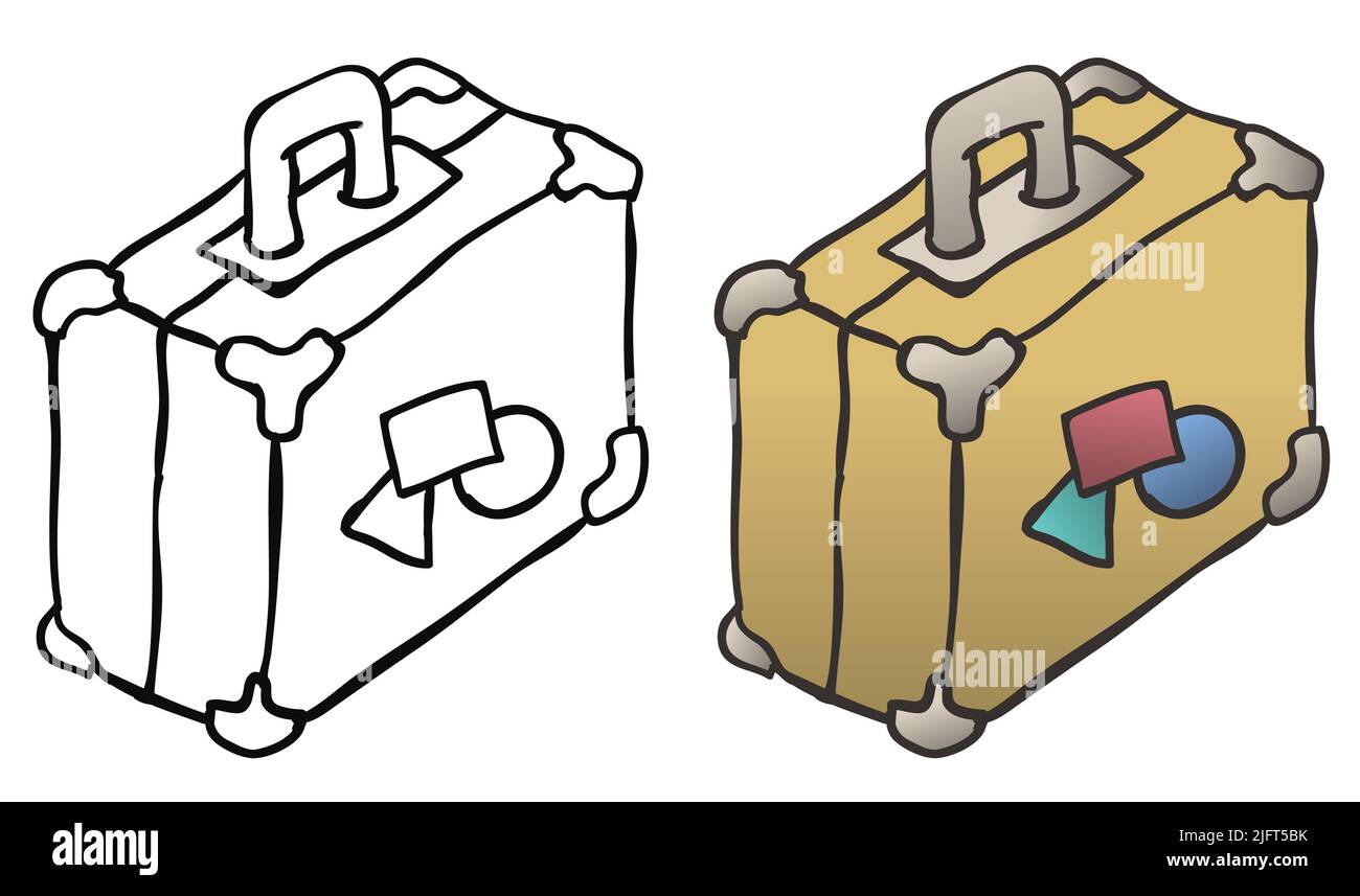 Illustration vectorielle de couleur de dessin animé d'objet de valise à bagages, horizontale, sur blanc, isolée Illustration de Vecteur