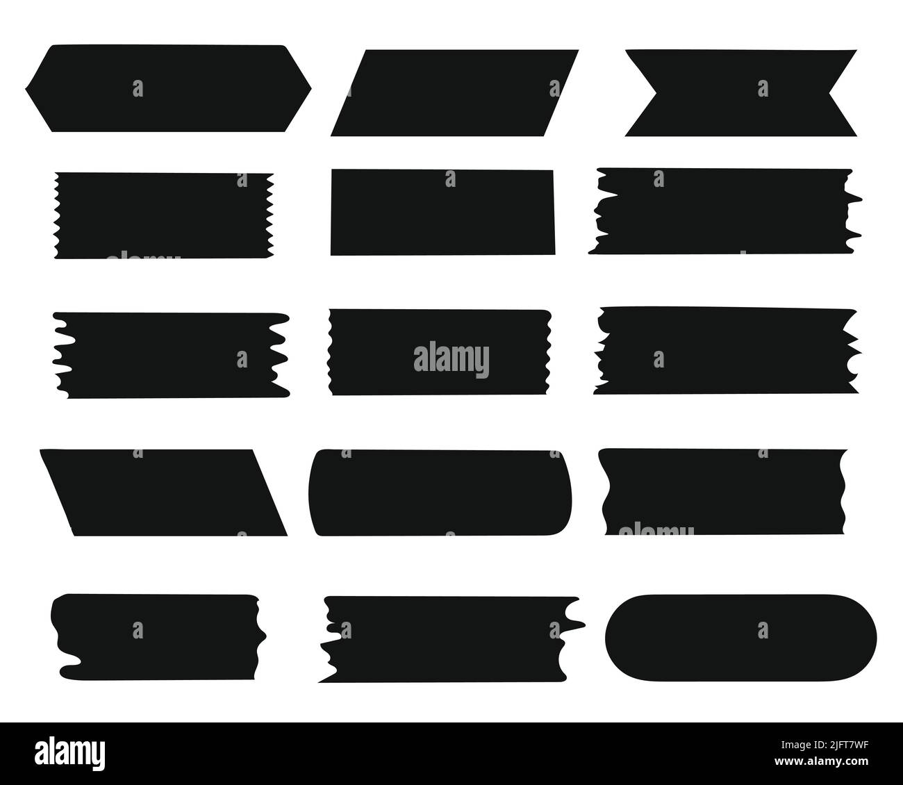 Illustration vectorielle de l'ensemble de bandes lavées vierges. Modèle de silhouette noir pour les autocollants. Bande adhésive déchirée pour le décor et le design Illustration de Vecteur