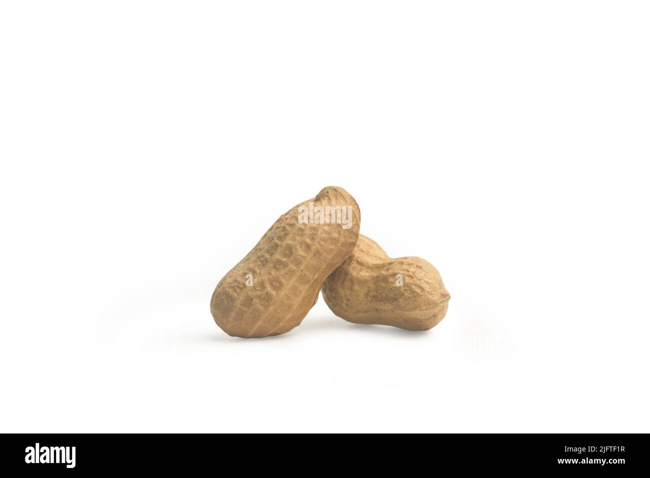 Deux cacahuètes avec coque sur fond blanc avec espace de copie Banque D'Images
