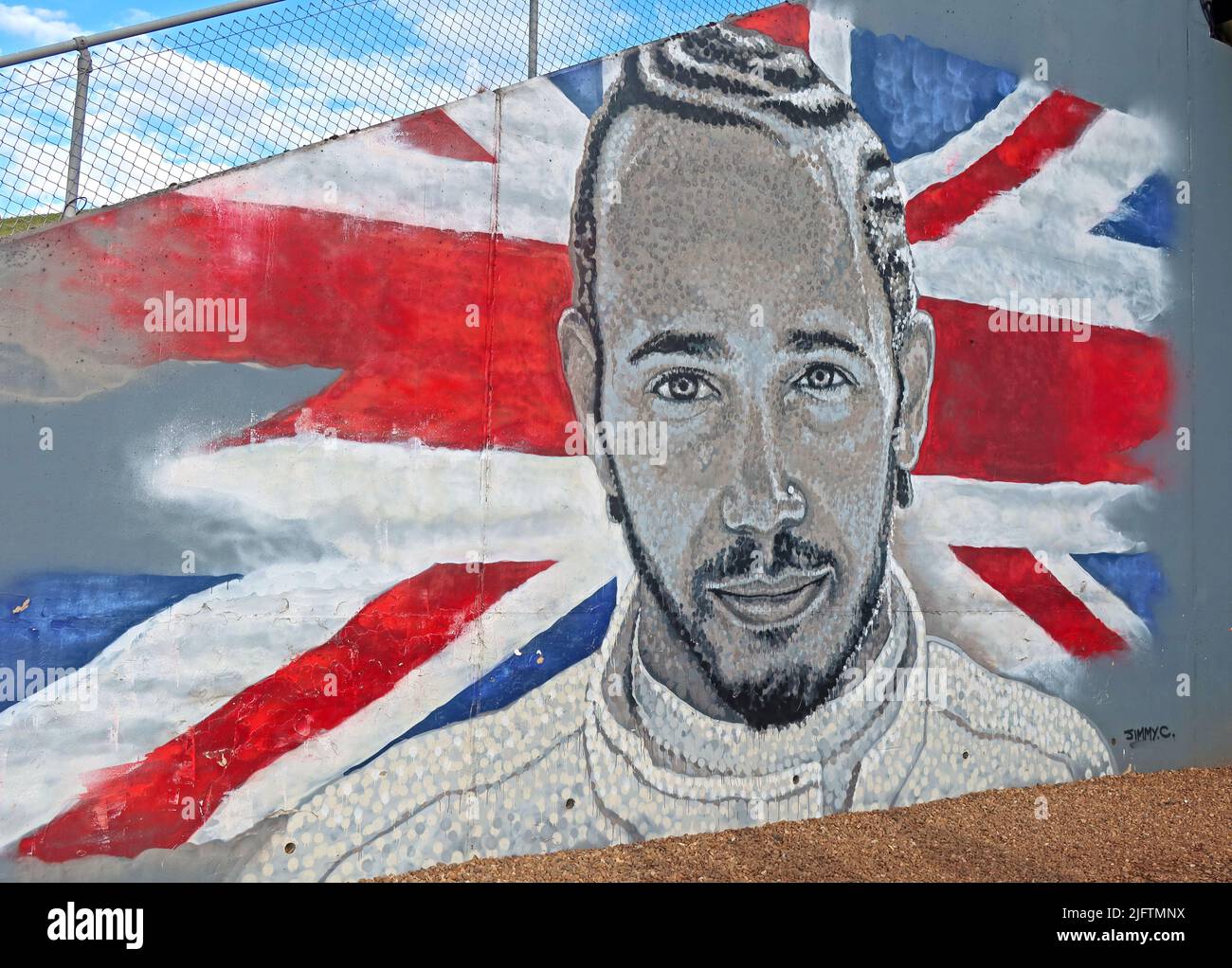 Art mural Lewis Hamilton, Grand Prix britannique Formula1 F1, œuvre d'art Silverstone Banque D'Images