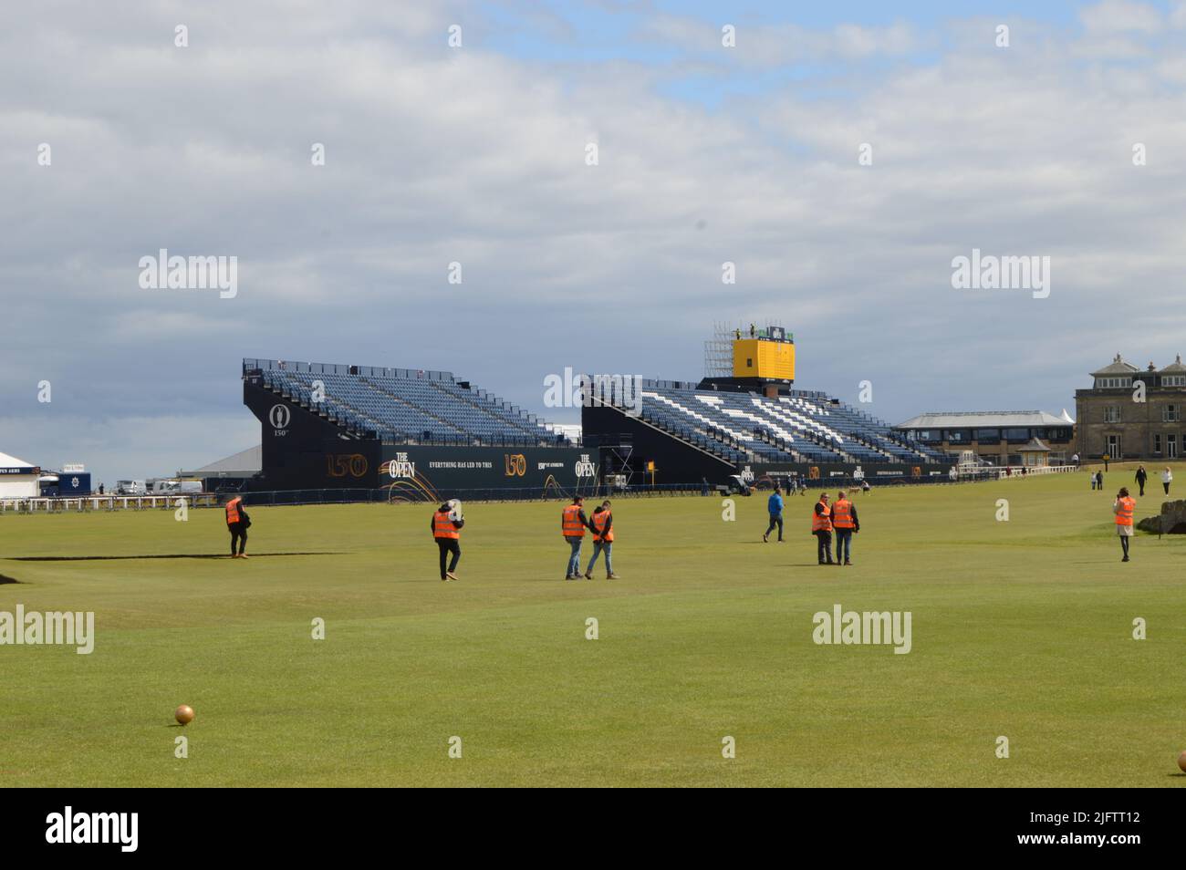 Préparatifs au 5 juillet pour l'Open Golf Championship 150th, St Andrews, Écosse, quelques jours pour commencer Banque D'Images