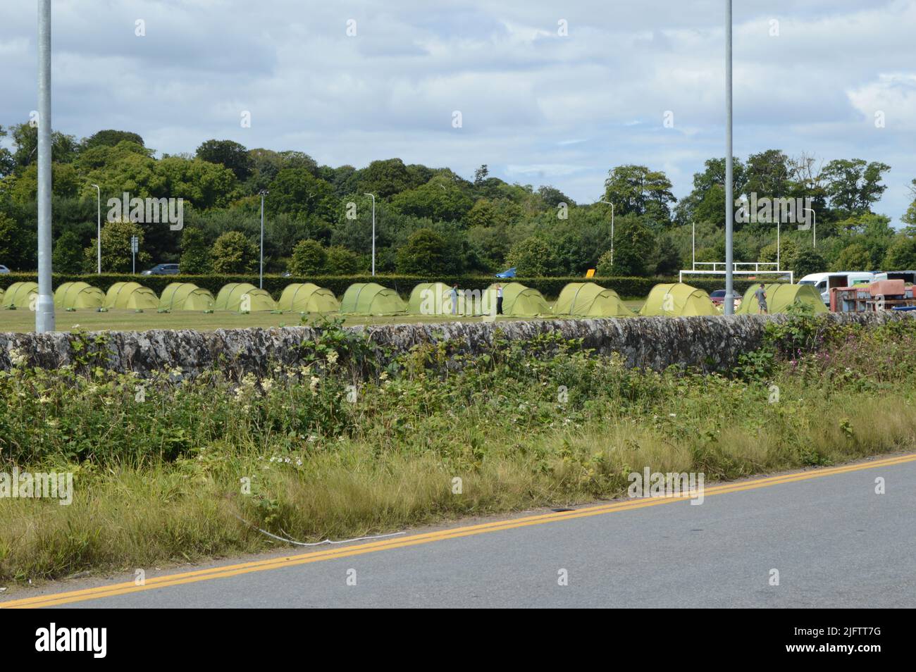 Préparatifs de camping au 5 juillet pour le Championnat de golf ouvert 150th, St Andrews, Écosse, quelques jours pour commencer Banque D'Images