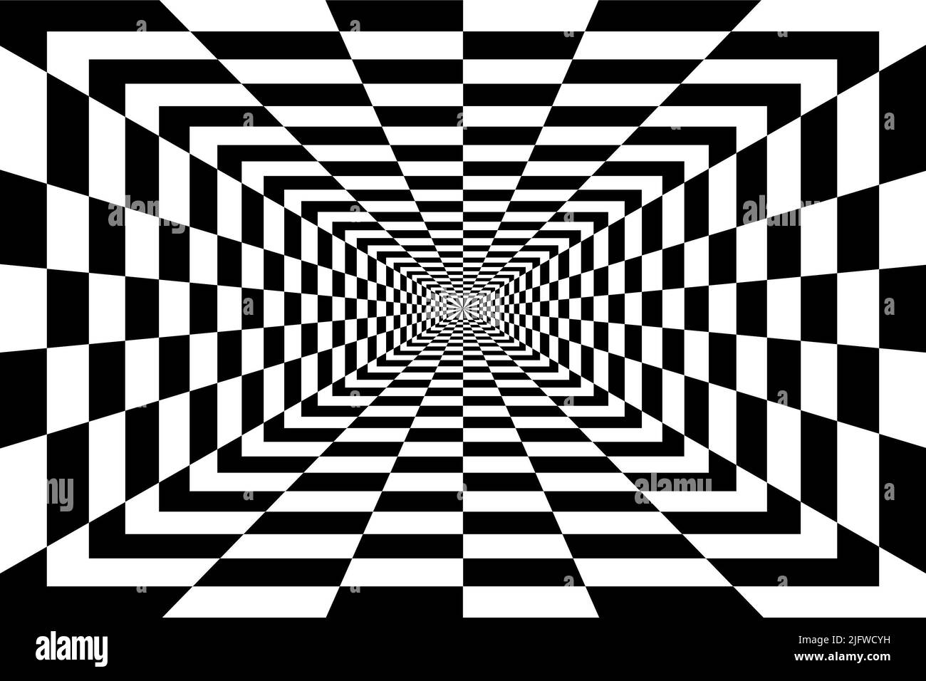 Arrière-plan abstrait à carreaux noir et blanc. Motif géométrique avec effet de distorsion visuelle. Arrière-plan noir et blanc à carreaux. Banque D'Images