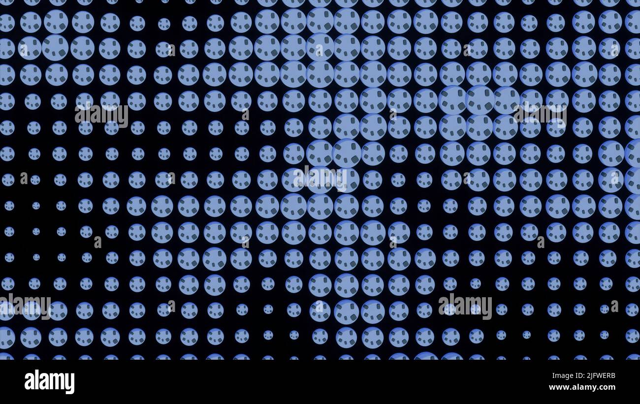 Concerts de petits éléments ronds sur fond noir. Conception. Panneau avec ampoules à LED et voyants lumineux Banque D'Images