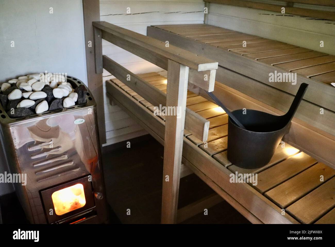 Bain-sauna finlandais prêt pour les baigneurs à Uukuniemi, dans l'est de la Finlande Banque D'Images