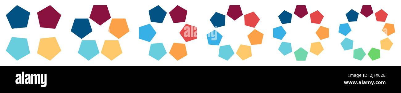 Formes de Pentagone formant un cercle, version avec quatre à neuf segments. Peut être utilisé comme élément infographique Illustration de Vecteur