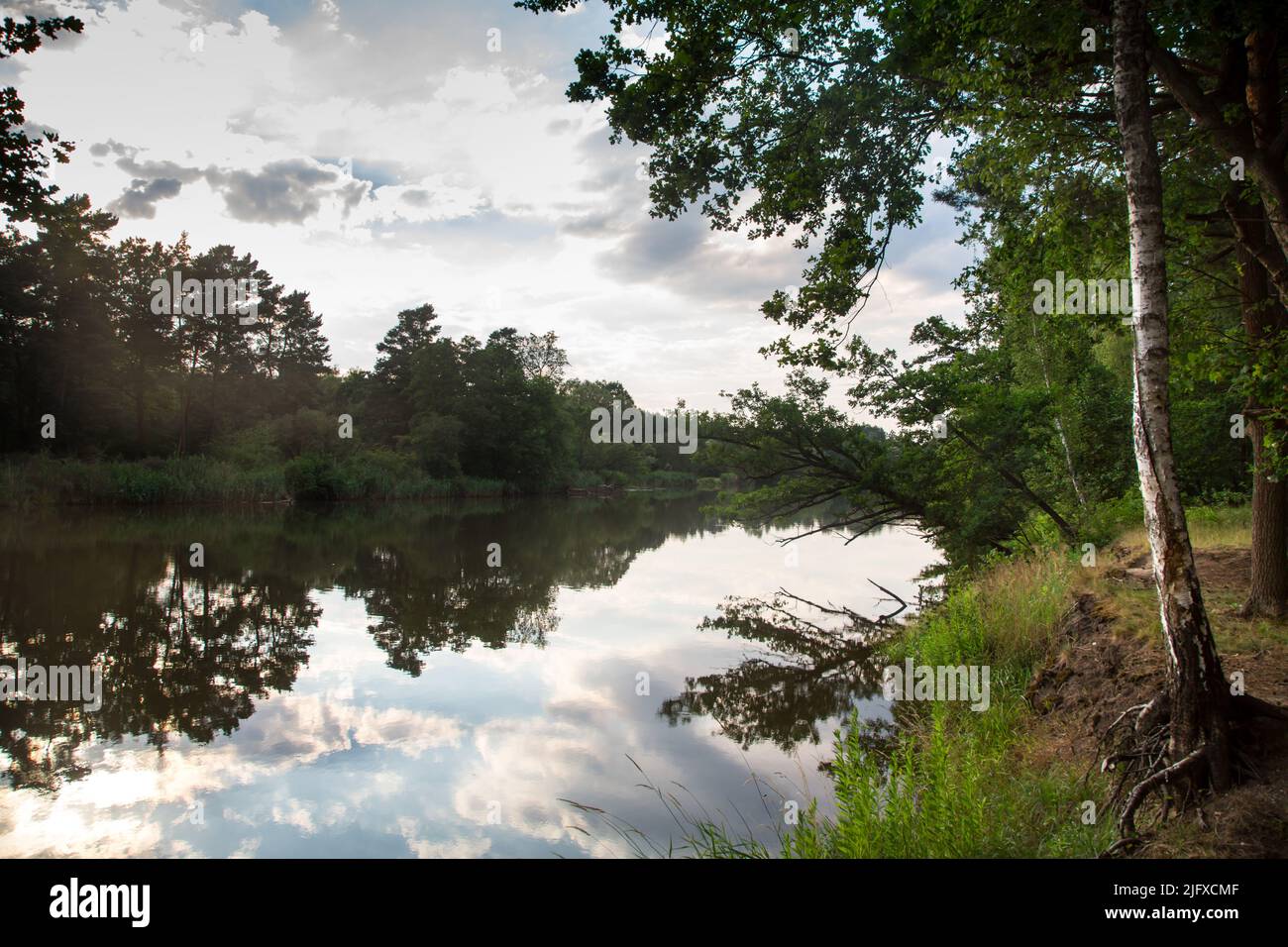 La rivière Neisse au coucher du soleil, photographiée du côté de la Pologne Banque D'Images