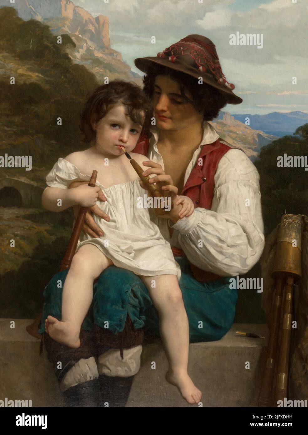 La leçon de flûte (la leçon de flûte) (1868) peinture à l'huile de William-Adolphe Bouguereau Banque D'Images