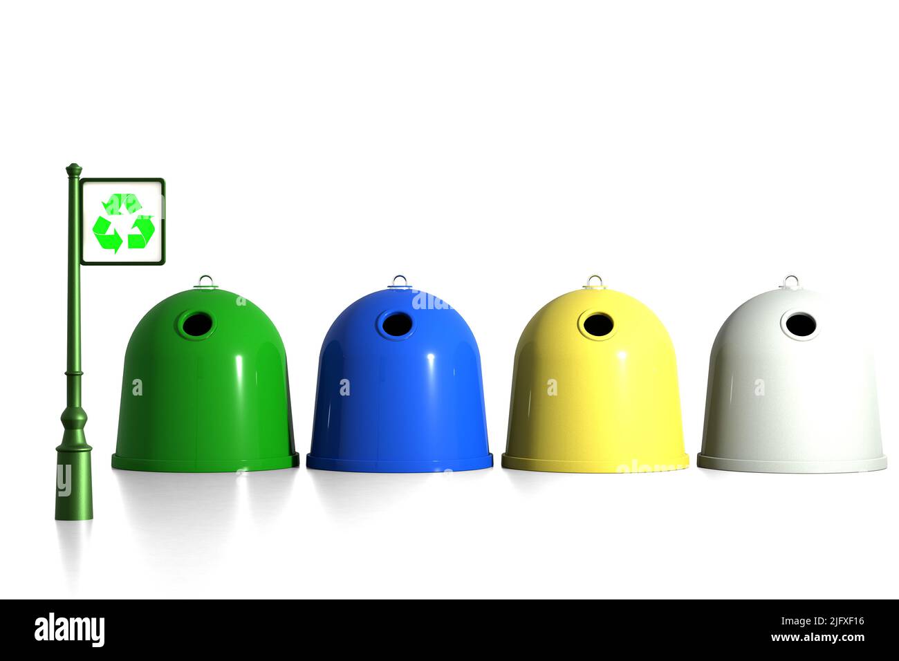 Bacs à glaçons avec panneau de recyclage isolé en blanc. 3D Illustration Banque D'Images