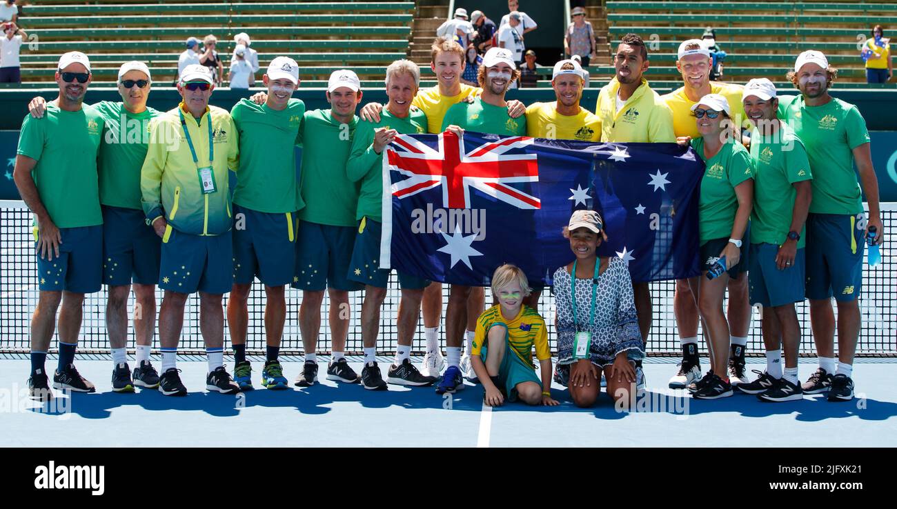 L'équipe australienne double l'appariement de Groth et de pairs remporte le 2 e jour de la coupe Davis 1st Round contre la République tchèque Banque D'Images