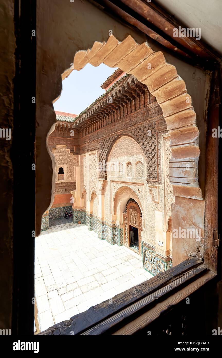 Maroc Marrakech. Madrasa Ben Youssef Banque D'Images