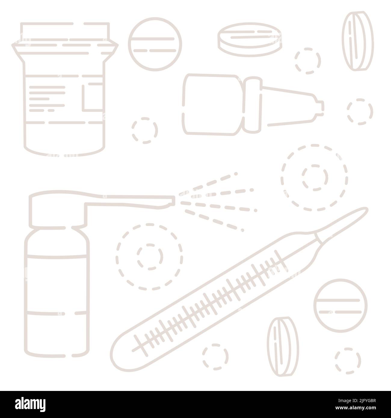 Modèle sans couture des comprimés et capsules de thermomètre médical illustration vectorielle sur fond blanc style de contour Illustration de Vecteur