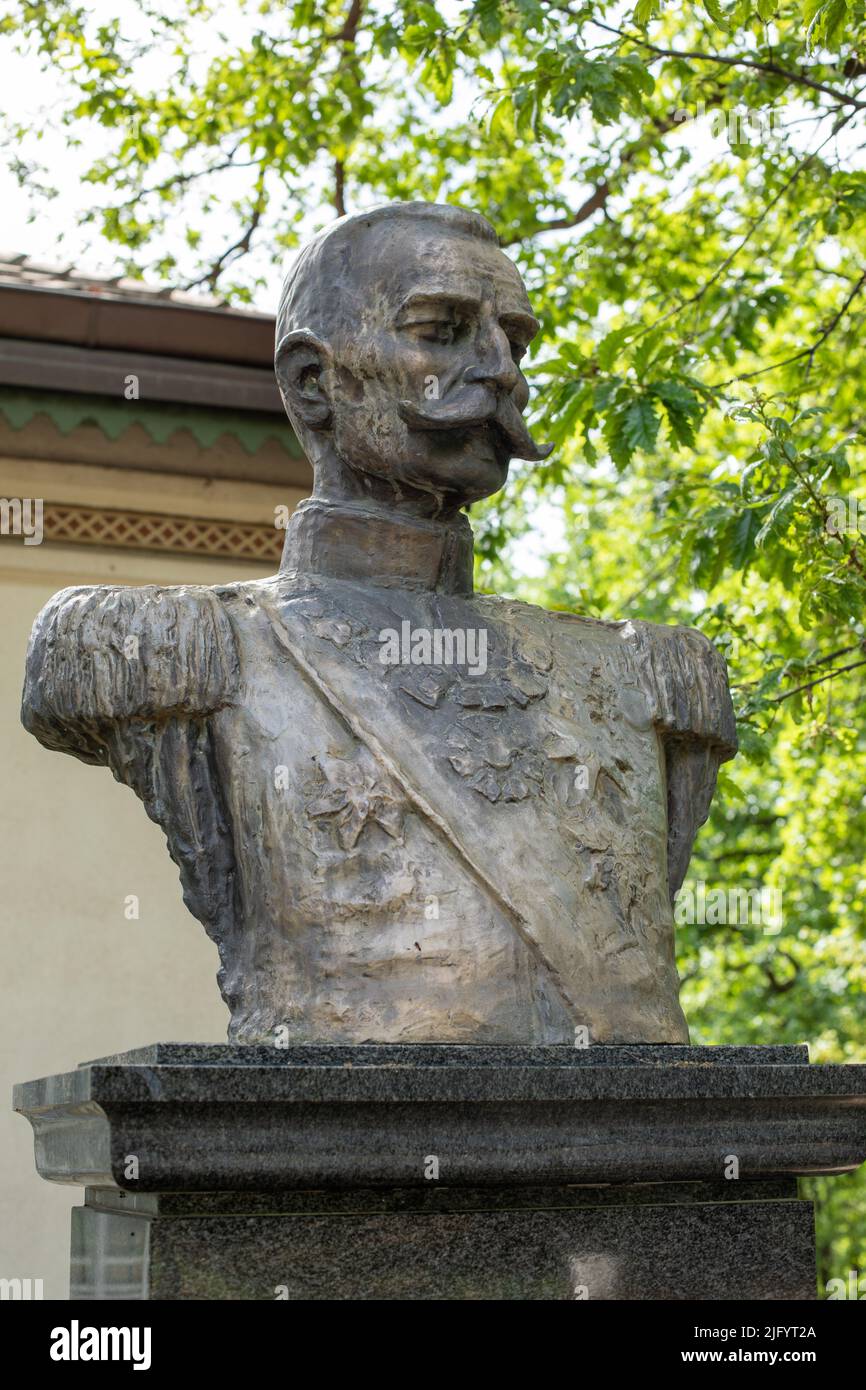 Sculpture de buste de Pierre Ier de Serbie, roi Peter Ier Karadjordjevic, premier roi des Serbes, des Croates et des Slovènes, premier roi yougoslave Oplenac, Serbie St Banque D'Images