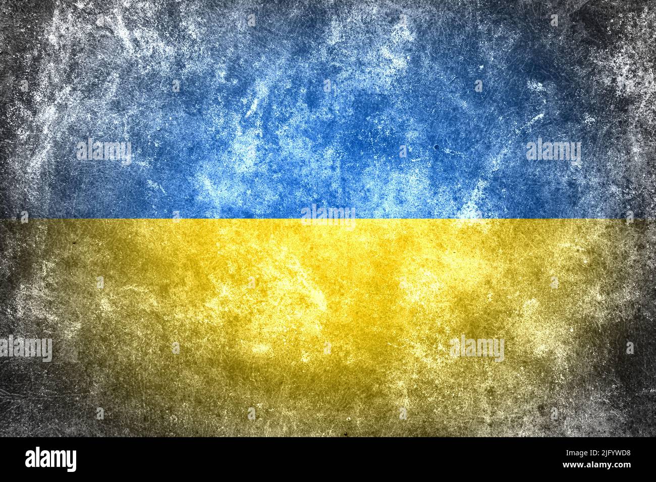 Le drapeau de l'Ukraine est vieilli avec un mur de béton de texture Banque D'Images