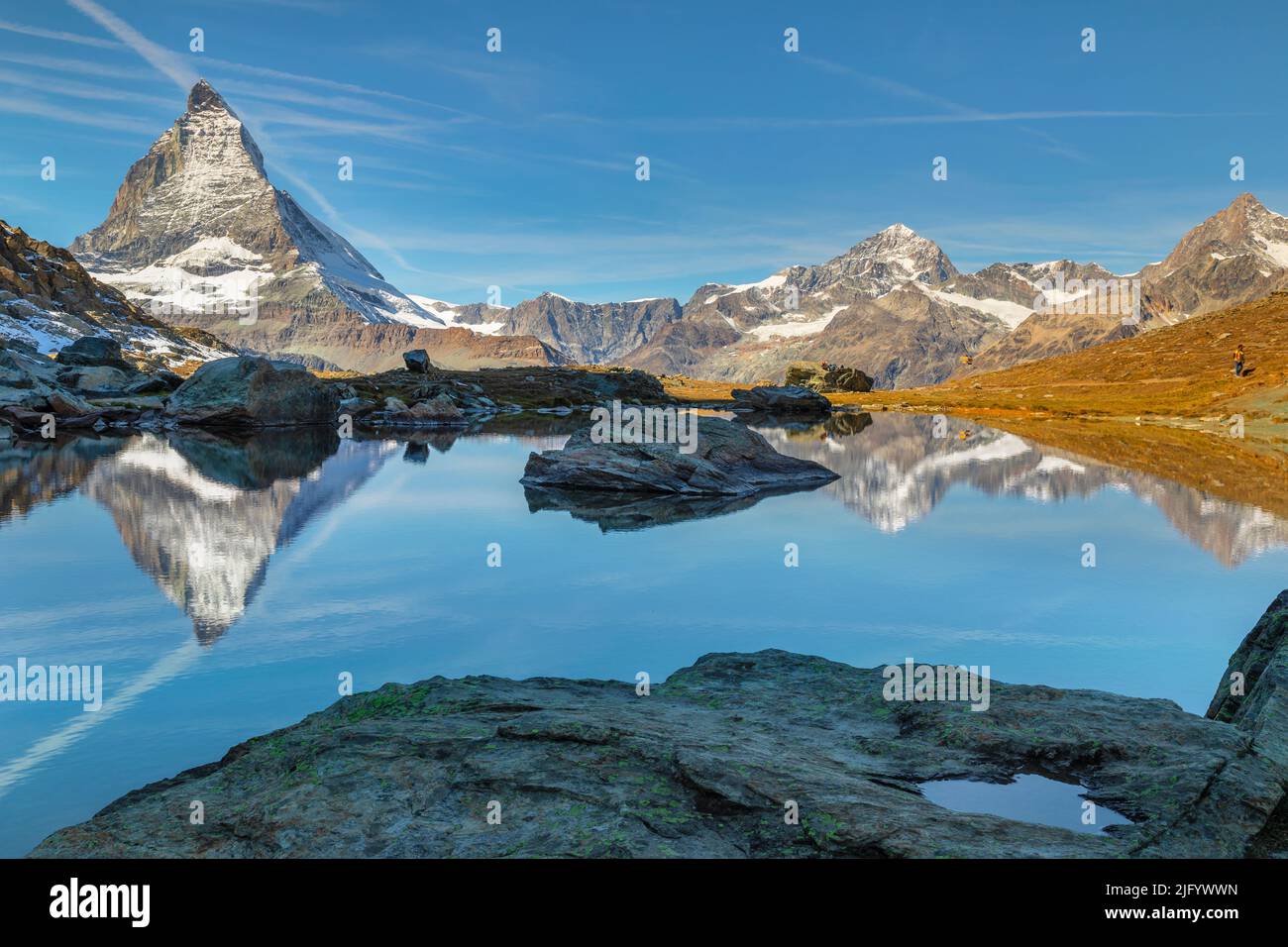 Lac Riffelsee avec Matterhorn, 4478m, Zermatt, Valais, Alpes suisses, Suisse, Europe Banque D'Images