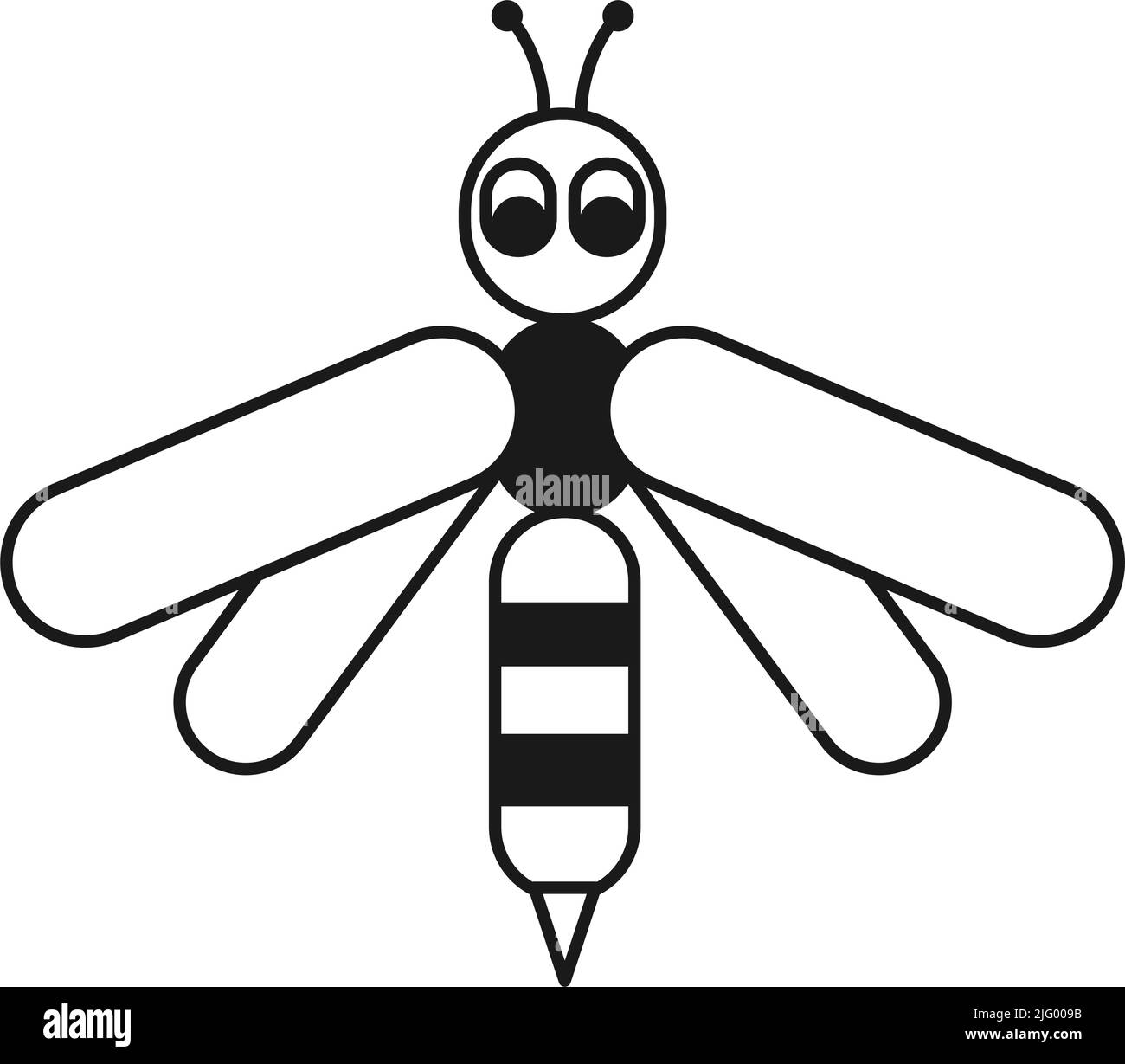 Dessin au trait géométrique noir et blanc abeille stylisée. Insecte de dessin animé domestique. Illustration vectorielle sur le thème de l'exploitation pour l'icône, le tampon, l'étiquette, le badge, l'autocollant, cadeau Illustration de Vecteur