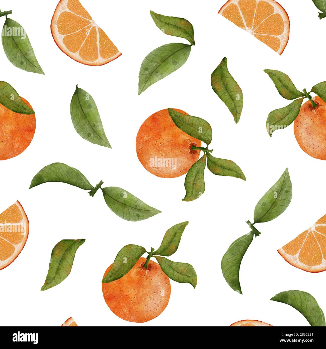 Motif aquarelle sans couture avec des oranges et des feuilles. Motif citron brillant. Tranche d'orange avec mandarine et feuilles. Arrière-plan aquarelle fruit. Banque D'Images