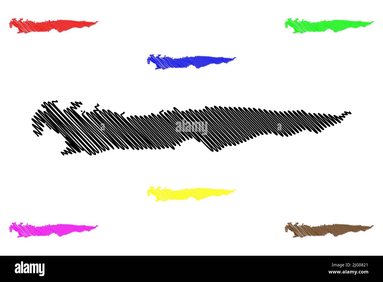 Illustration vectorielle de la carte de l'île de Mangole (République d'Indonésie, îles de Maluku), croquis de scribble carte de Mangoli Illustration de Vecteur