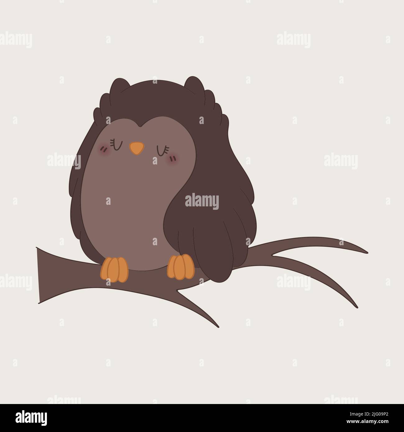 Jolie illustration hibou Clipart en dessin animé. Chouette chouette attache-art sur l'arbre. Illustration vectorielle d'un oiseau pour des autocollants, invitation de douche de bébé Illustration de Vecteur