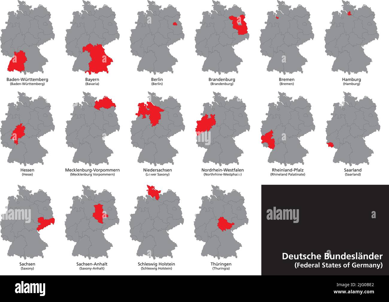 Carte vectorielle détaillée des États fédéraux allemands avec des frontières isolées sur fond plat Illustration de Vecteur