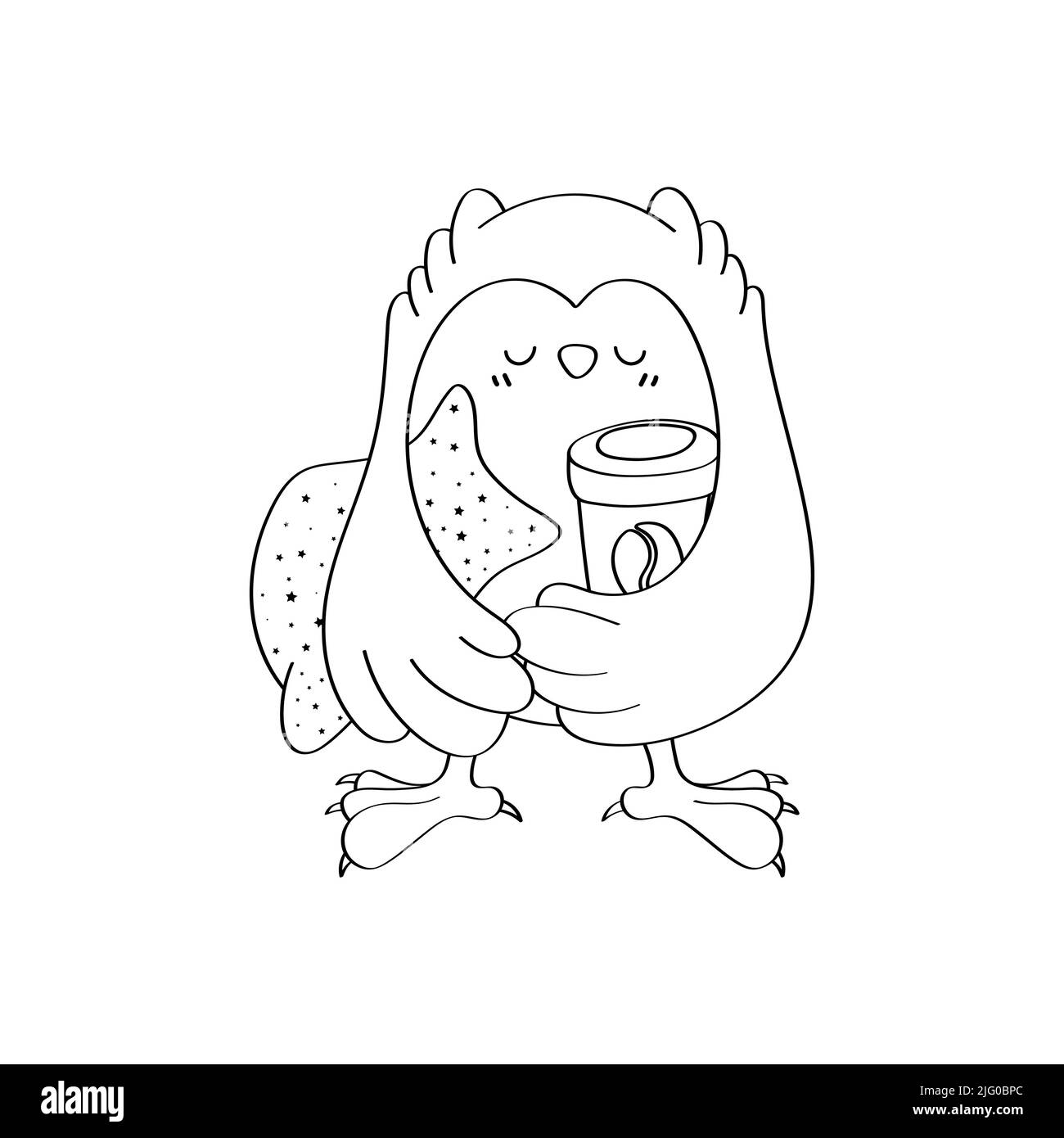 Coloriage Owl Clipart Character Design. Adorable chouette clip Art avec une tasse de café noir et blanc. Illustration vectorielle d'un oiseau pour tirages pour Illustration de Vecteur Coloriage Owl Clipart Character Design. Adorable chouette clip Art avec une tasse de café noir et blanc. Illustration vectorielle d'un oiseau pour tirages pour Illustration de Vecteur