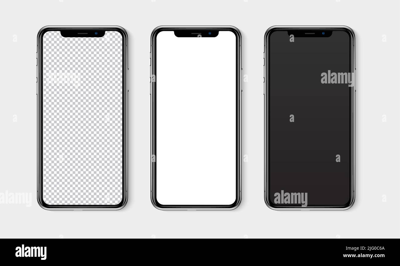 Configuration réaliste de la maquette de smartphone. Maquette d'écran blanc, transparent et vierge pour téléphone portable. Illustration vectorielle isolée Illustration de Vecteur