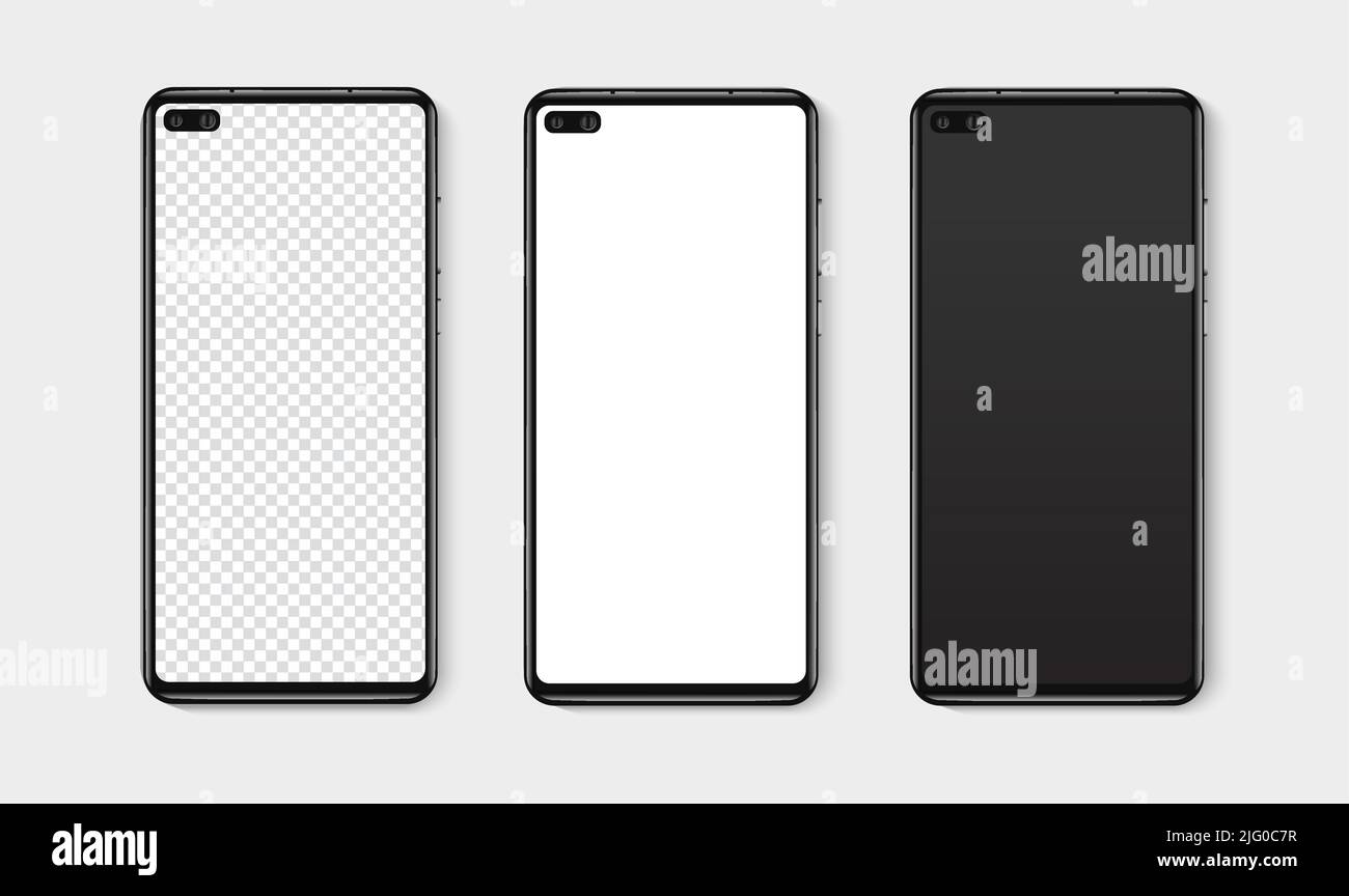 Configuration réaliste de la maquette de smartphone. Maquette d'écran blanc, transparent et vierge pour téléphone portable. Illustration vectorielle isolée Illustration de Vecteur