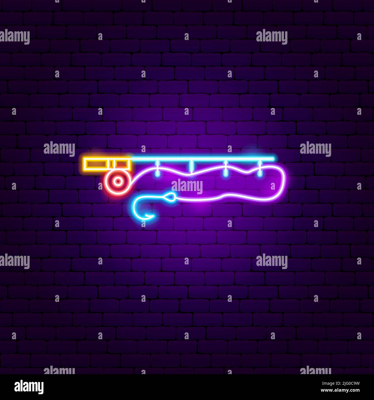 Panneau Neon Fish-Rod Illustration de Vecteur