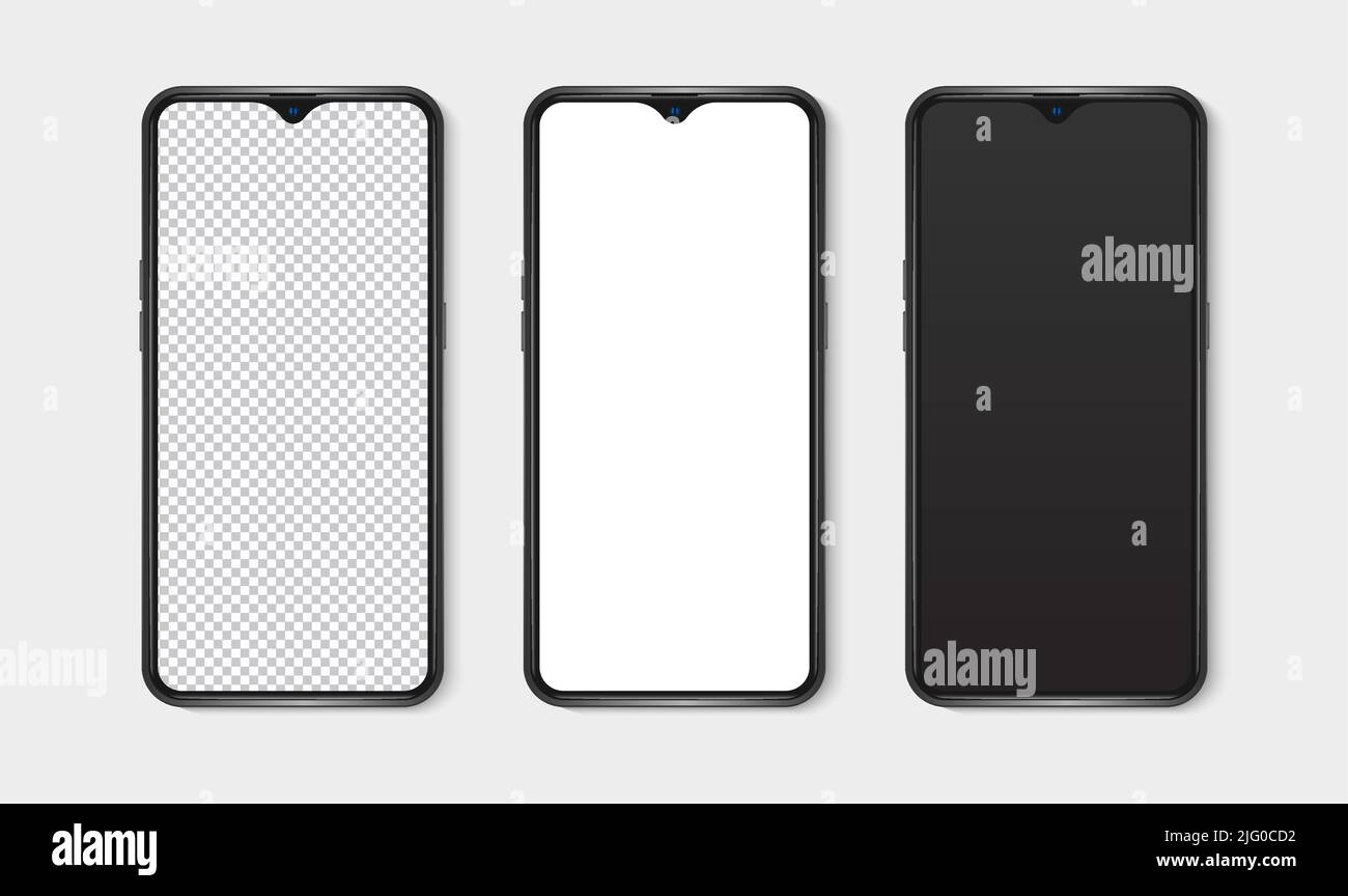 Configuration réaliste de la maquette de smartphone. Maquette d'écran blanc, transparent et vierge pour téléphone portable. Illustration vectorielle isolée Illustration de Vecteur