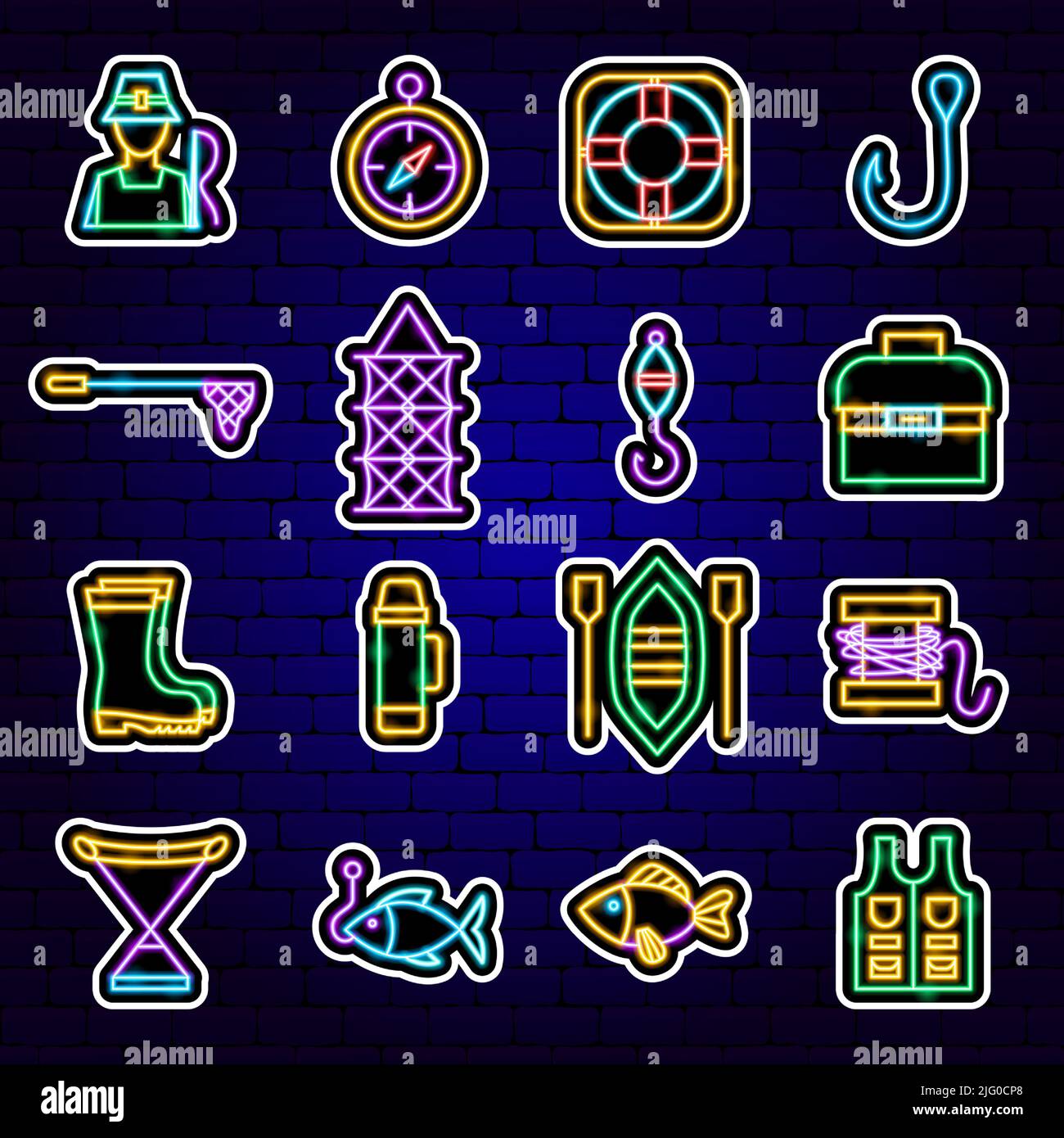 Autocollants Neon pêche Illustration de Vecteur