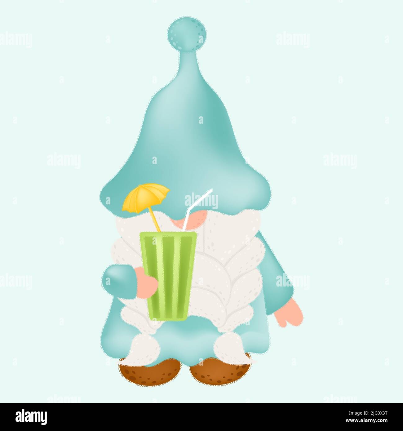 GNOME Clipart dans un joli dessin de dessin joli clip Art Gnome avec limonade d'été. Illustration vectorielle d'un personnage pour les imprimés pour vêtements, autocollants Illustration de Vecteur