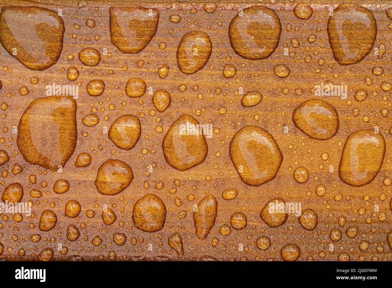 fond horizontal de texture laquée de bois brûlé avec des gouttes d'eau brillantes de la pluie, des planches de bois mouillées Banque D'Images