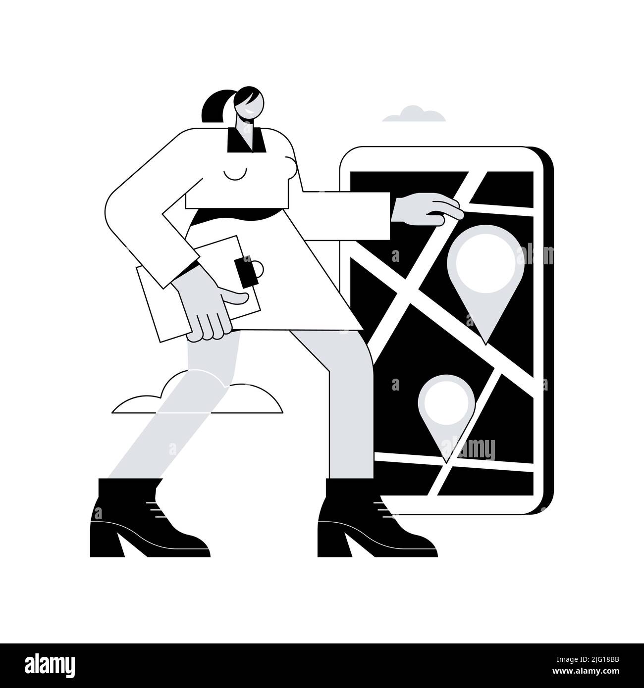 Obtenir des directions illustration du vecteur de concept abstrait. Adresse de l'entreprise, page de contact, barre de menu du site Web, navigation, cartes et emplacement, informations sur le client, métaphore abstraite de l'expérience utilisateur. Illustration de Vecteur