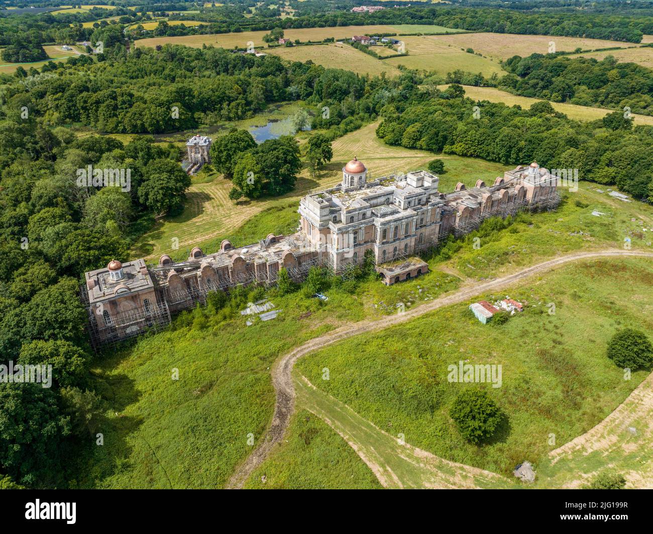 Hamilton Palace près d'Uckfield, East Sussex, propriété appartenant au propriétaire et au baron de propriété Nicholas Van Hoogstraten. Maison de Sussex abandonnée. Banque D'Images