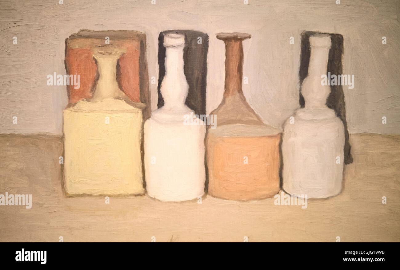 Giorgoi Morandi natures mortes peignant des bouteilles dans Museo Marandi inBologne Italie Banque D'Images