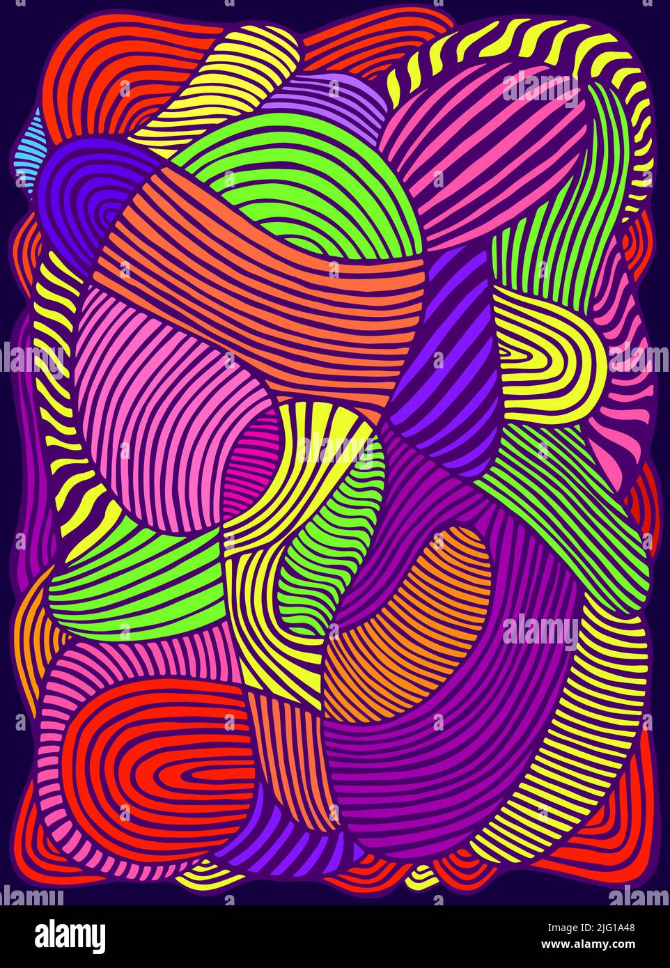 Motif à rayures aux lignes abstraites éclatantes, couleur multicolore arc-en-ciel. Carte élégante psychédélique décorative. Illustration de Vecteur