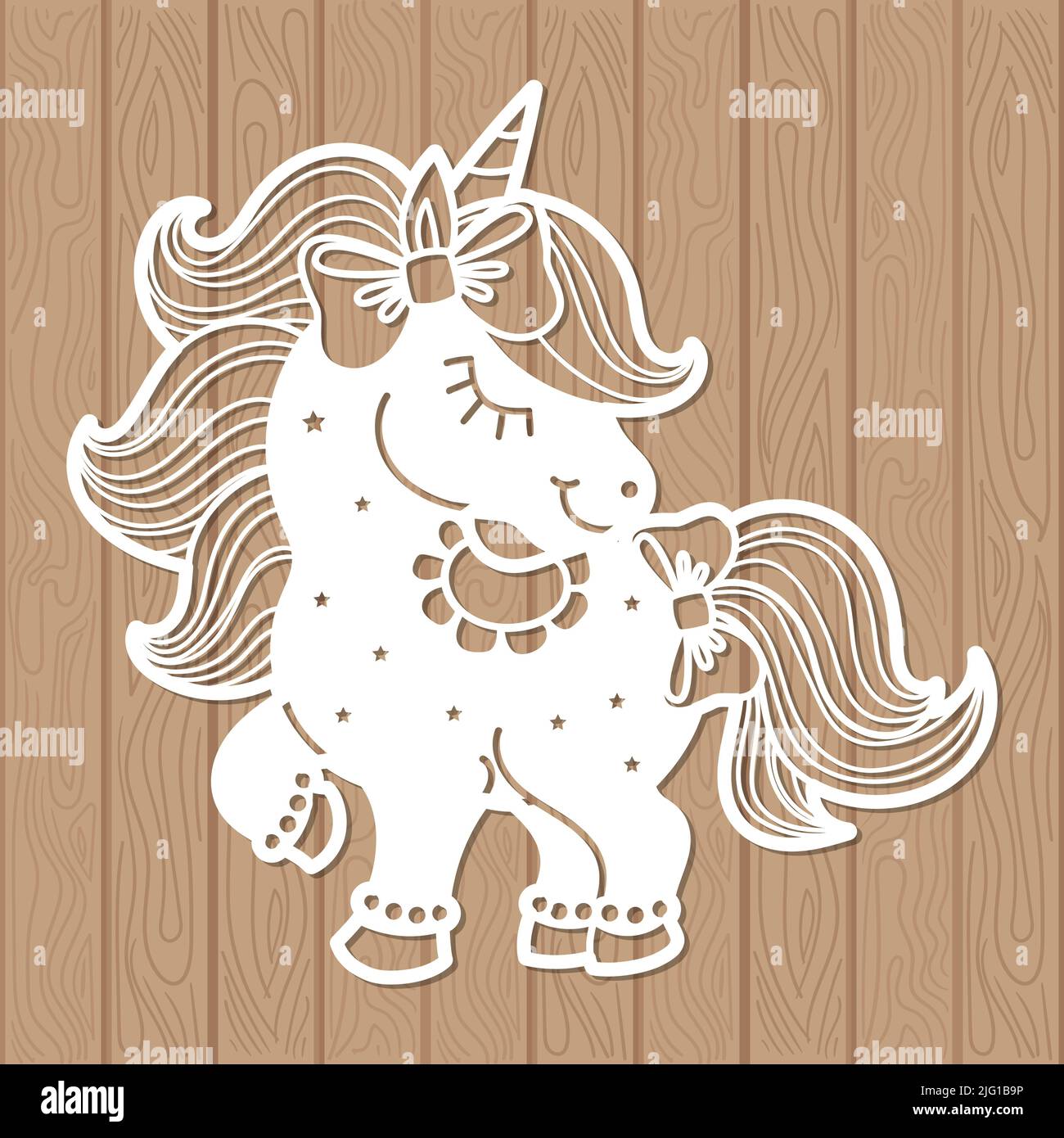 Gabarit pour découpe au laser. Licorne avec une longue minière. Vecteur Illustration de Vecteur