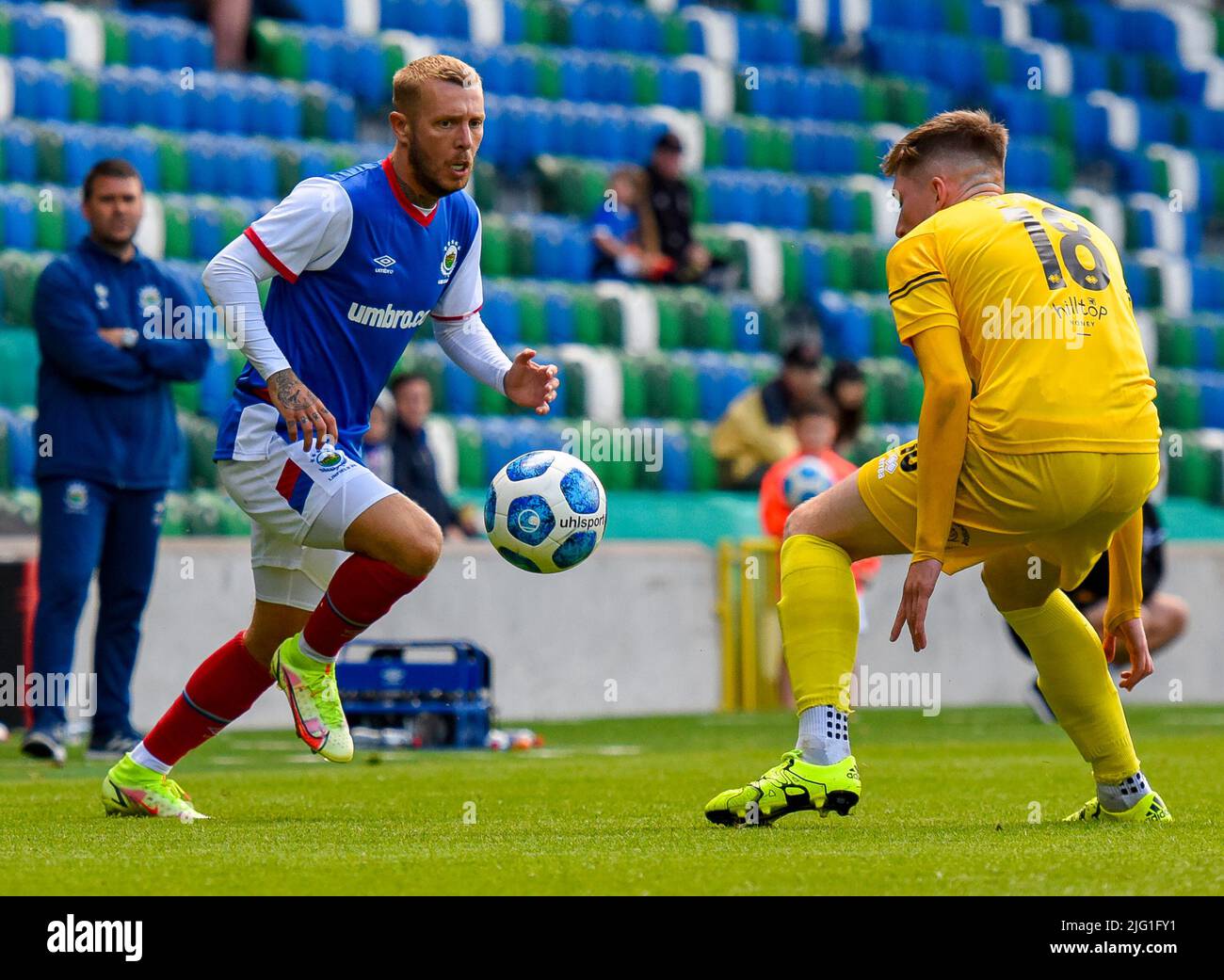 KIRK Millar - Linfield vs Newtown AFC, samedi 25th juin 2022, Windsor Park, Belfast Banque D'Images