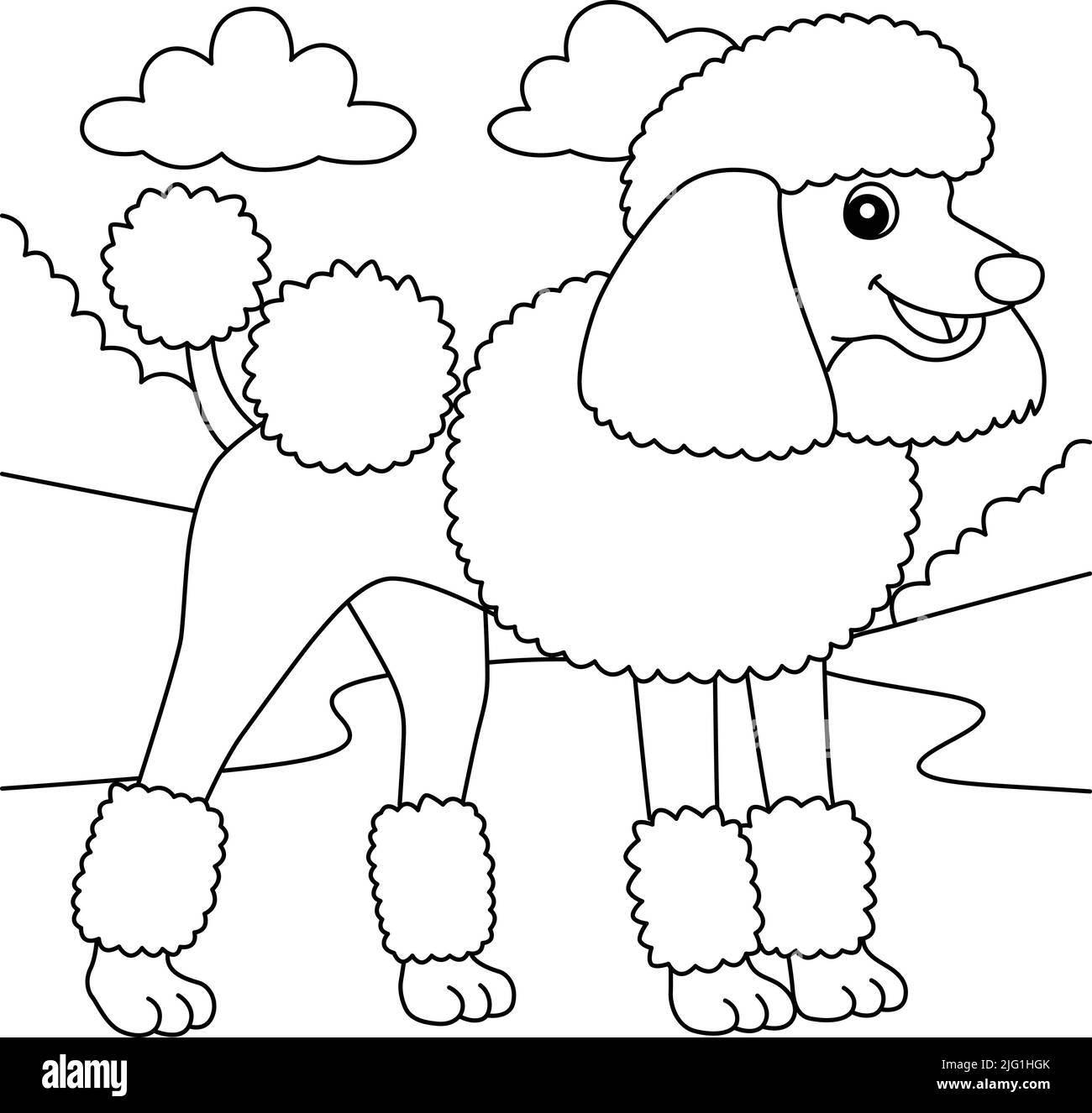 Page de coloriage pour chien de chien de caniche pour enfants Illustration de Vecteur