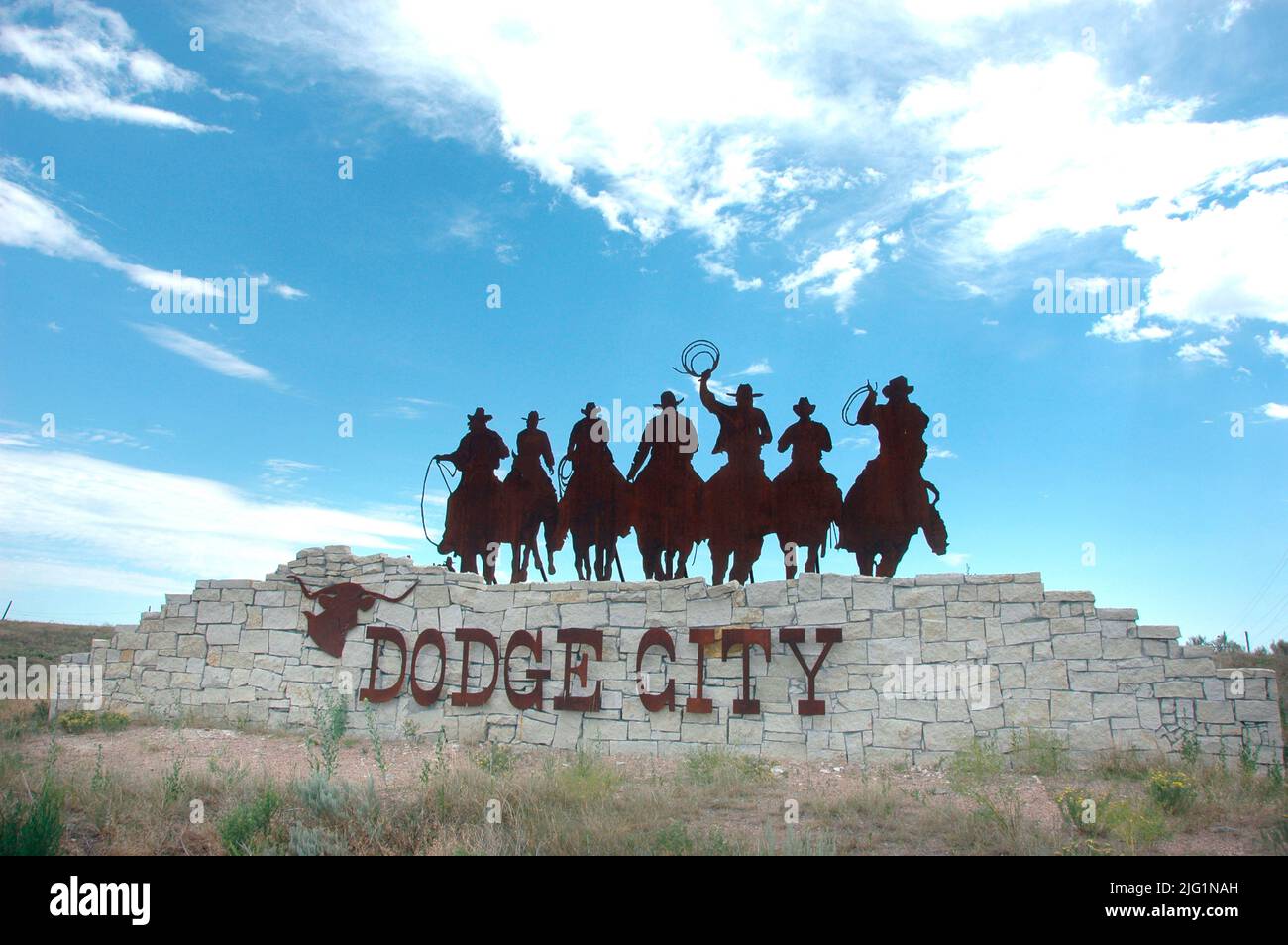 Dodge City Kansas, les plaines des États-Unis où le point of Rocks sur le sentier de Santa Fe à Queen of the Cow, entrée ouest de la ville Banque D'Images