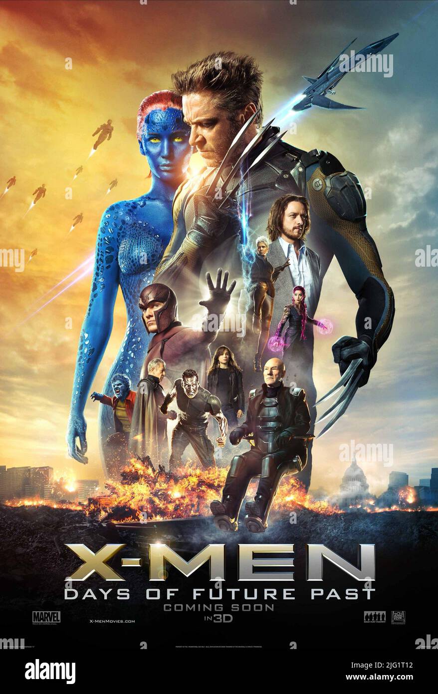 HUGH JACKMAN, JENNIFER LAWRENCE, de l'AFFICHE X-MEN : DAYS OF FUTURE PAST, 2014 Banque D'Images