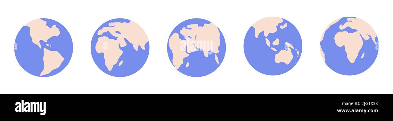 Ensemble d'icônes représentant un globe de différents côtés, avec un style plat pour l'impression et le design. Illustration vectorielle. Illustration de Vecteur