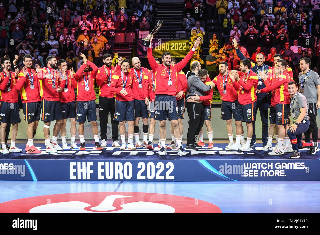 EHF Euro 2022.Finale : l'équipe nationale d'Espagne célèbre la Médaille d'argent Banque D'Images